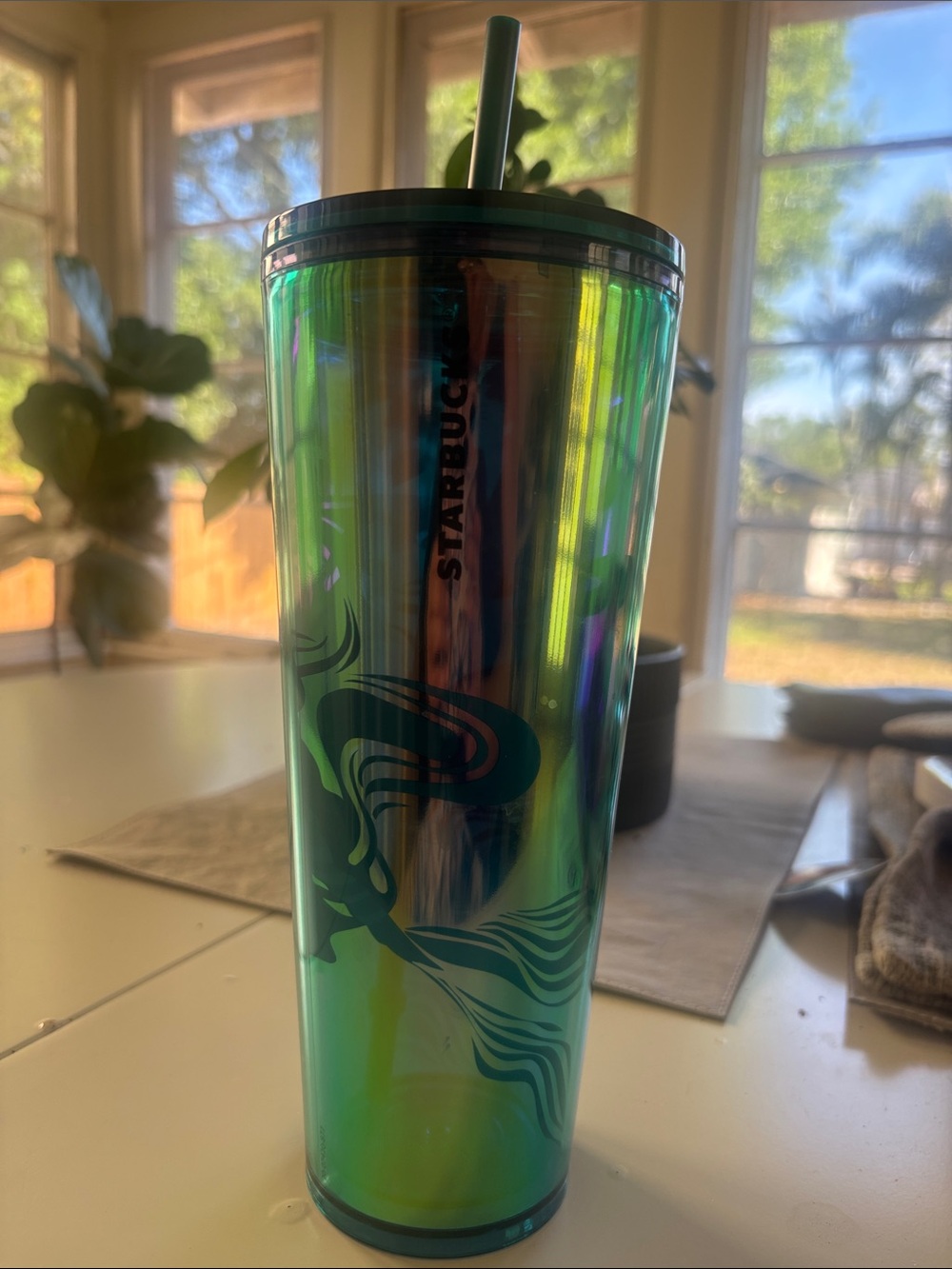 Starbucks Iridescent Green & Blue Siren Tumbler with Straw